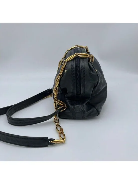 Loewe Shoulder Bag Black Anagram Embossed Nappa Leather Chain Vintage - Picture 4 of 13